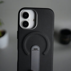 iPhone 17 Premium Leather-Texture Back Case with Metal Kickstand | Shockproof Cover