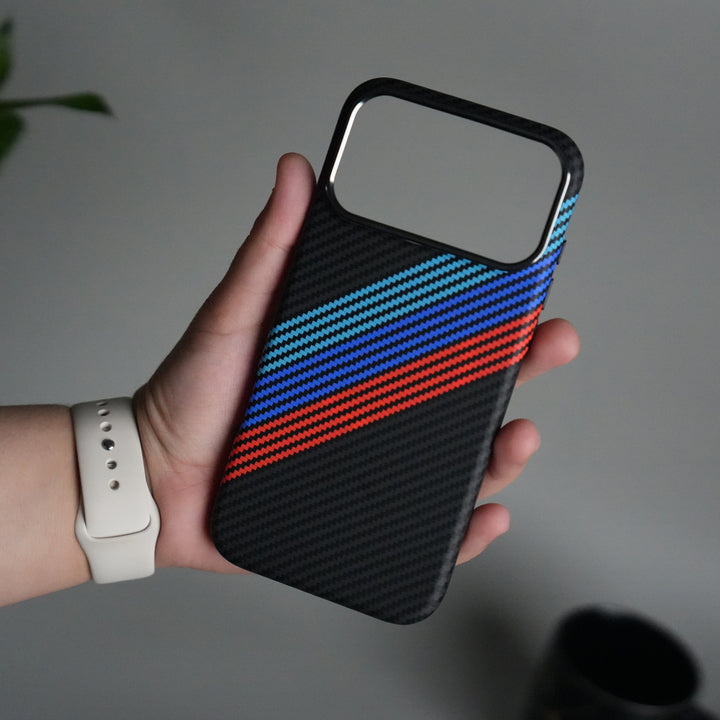 iPhone 17 Pro Max Carbon Fiber Texture Design Hard Pc MagSafe Case Cover (Cross Blue Red)