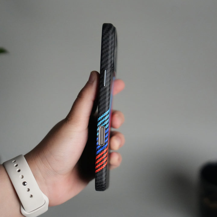 iPhone 17 Pro Max Carbon Fiber Texture Design Hard Pc MagSafe Case Cover (Cross Blue Red)