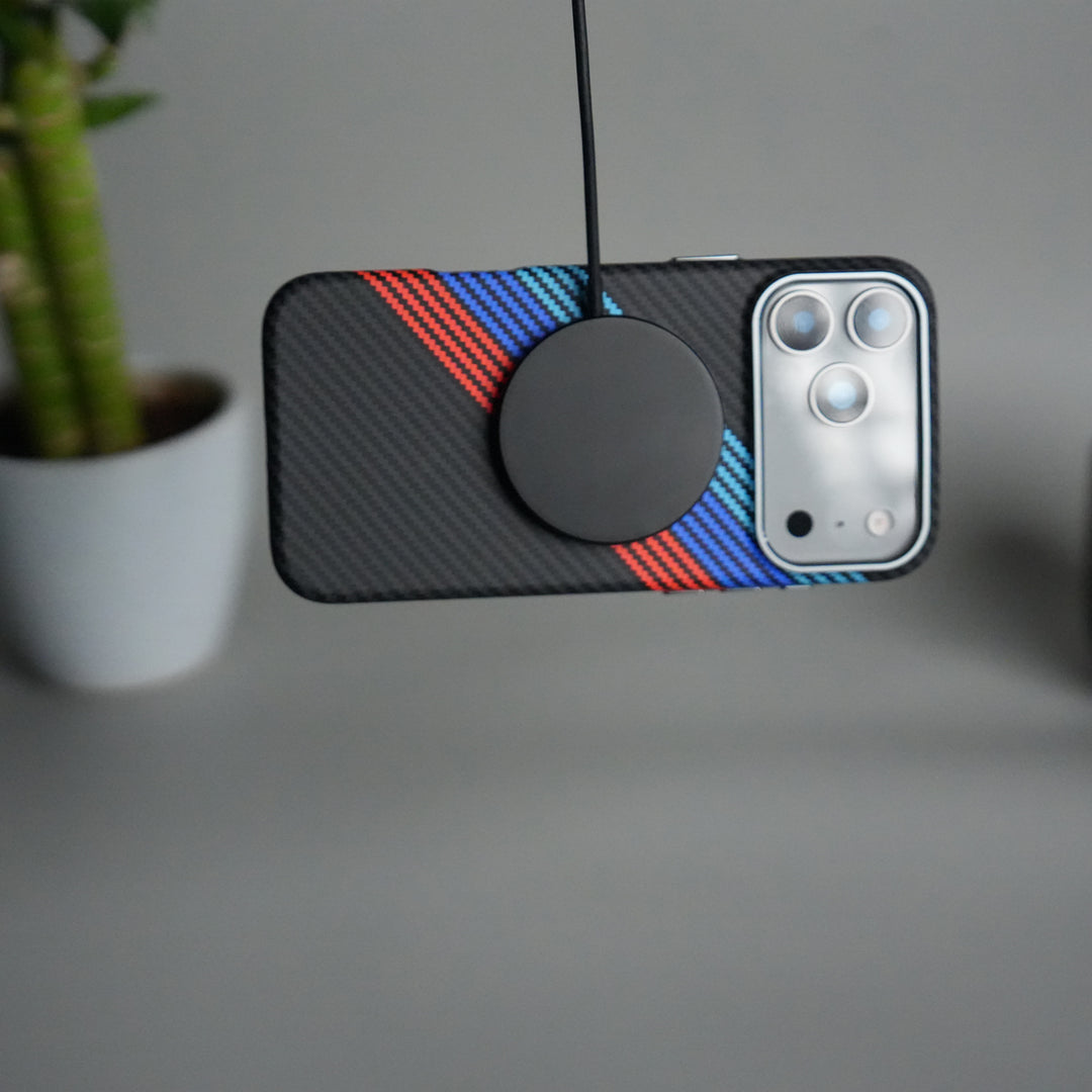 iPhone 17 Pro Max Carbon Fiber Texture Design Hard Pc MagSafe Case Cover (Cross Blue Red)