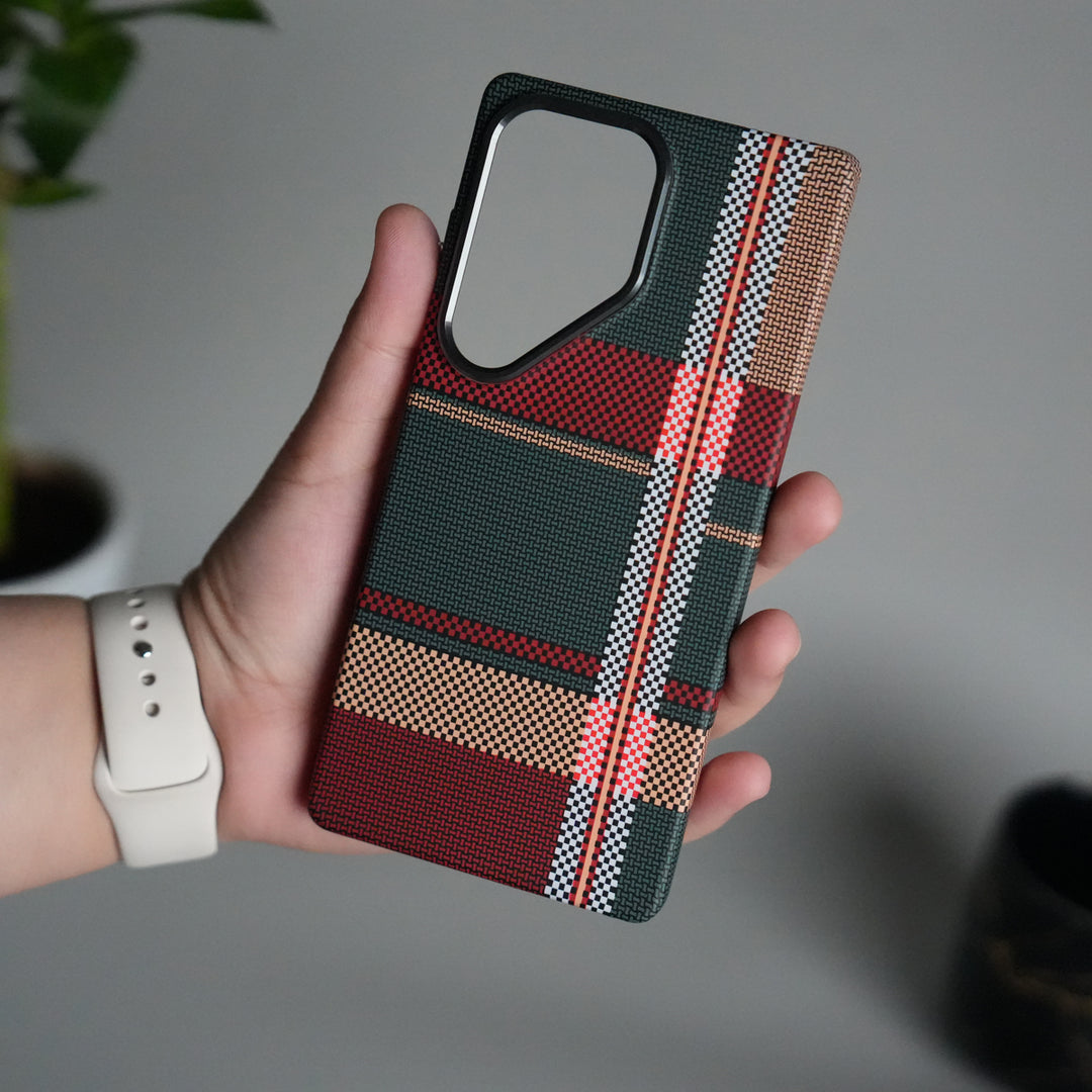 Galaxy S25 Ultra Carbon Fiber Texture Design Hard Pc MagSafe Case Cover (Green Red)