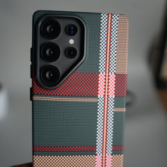 Galaxy S25 Ultra Carbon Fiber Texture Design Hard Pc MagSafe Case Cover (Green Red)