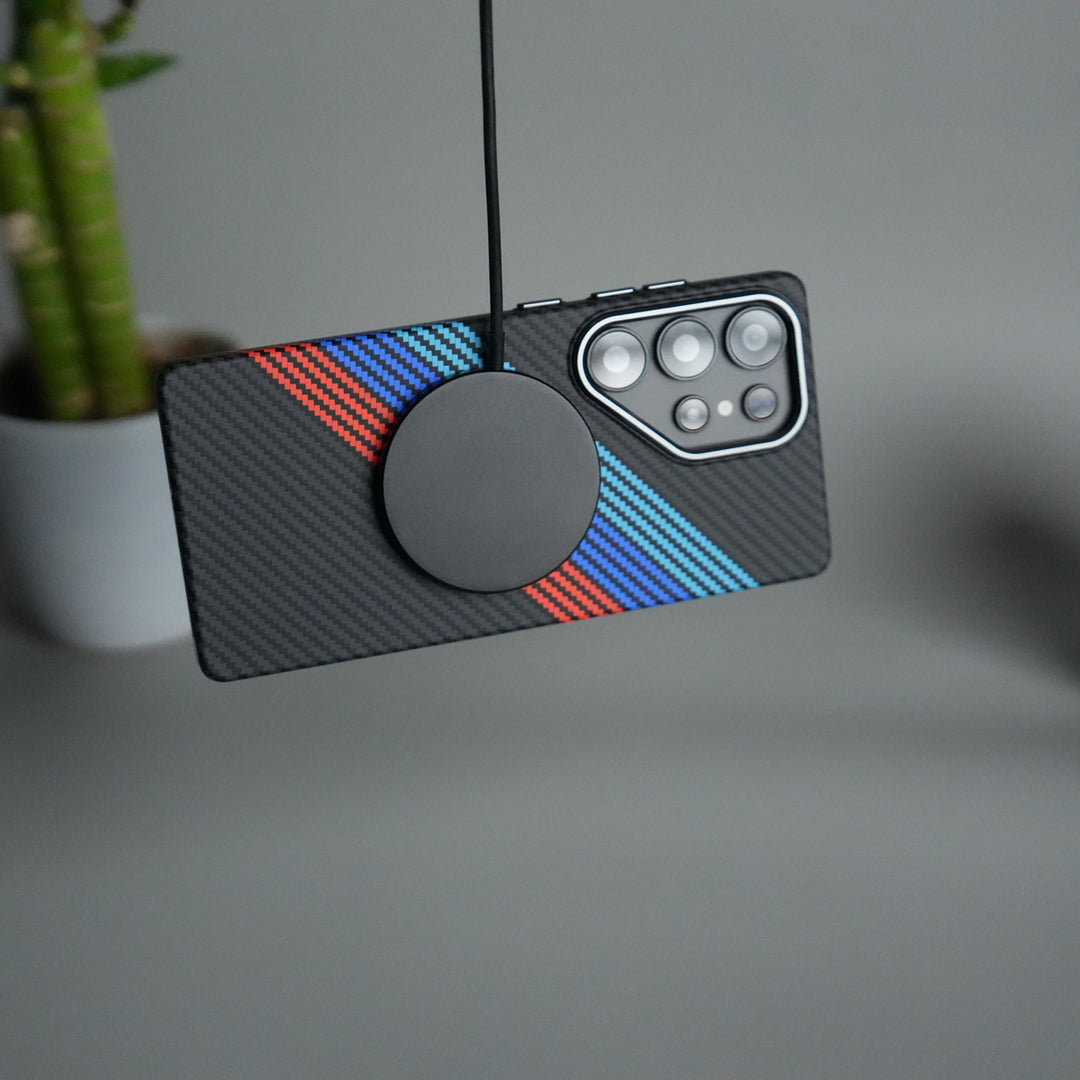 Galaxy S25 Ultra Carbon Fiber Texture Design Hard Pc MagSafe Case Cover (Cross Blue Red)