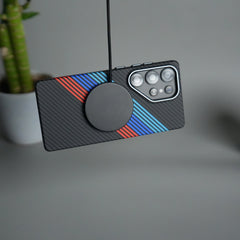 Galaxy S25 Ultra Carbon Fiber Texture Design Hard Pc MagSafe Case Cover (Cross Blue Red)