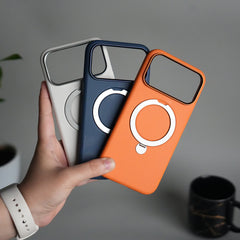 iPhone 17 Pro Premium Leather Kickstand Case | Metal Ring Stand | Shockproof Back Cover