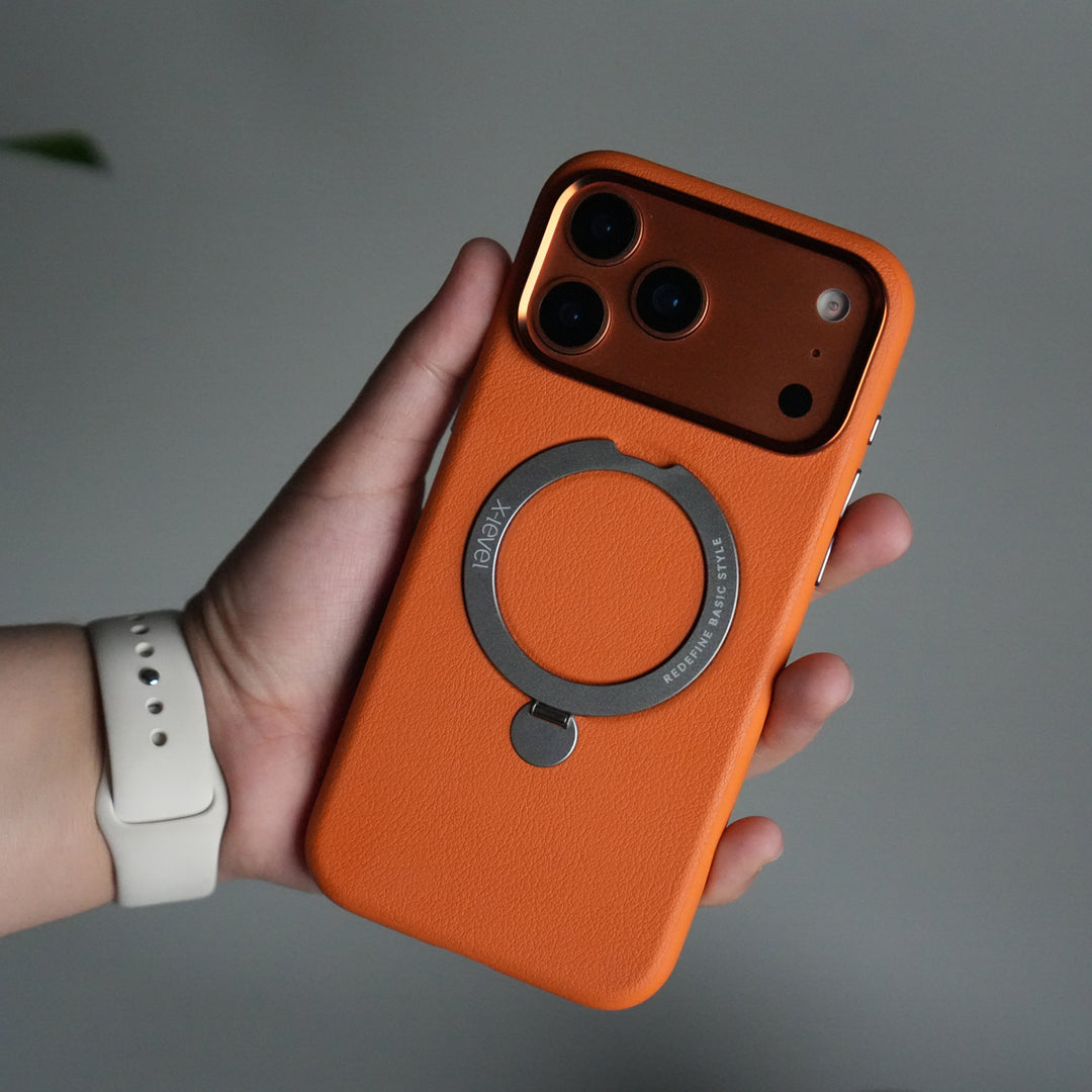 iPhone 17 Pro Max Premium Leather Kickstand Case | Metal Ring Stand | Shockproof Back Cover