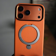 iPhone 17 Pro Premium Leather Kickstand Case | Metal Ring Stand | Shockproof Back Cover