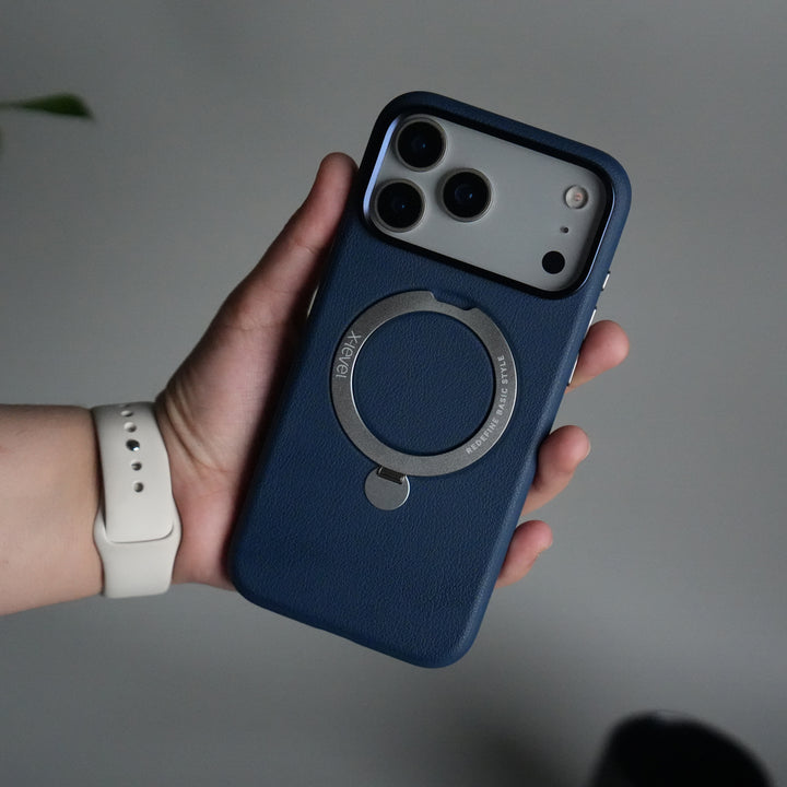 iPhone 17 Pro Max Premium Leather Kickstand Case | Metal Ring Stand | Shockproof Back Cover