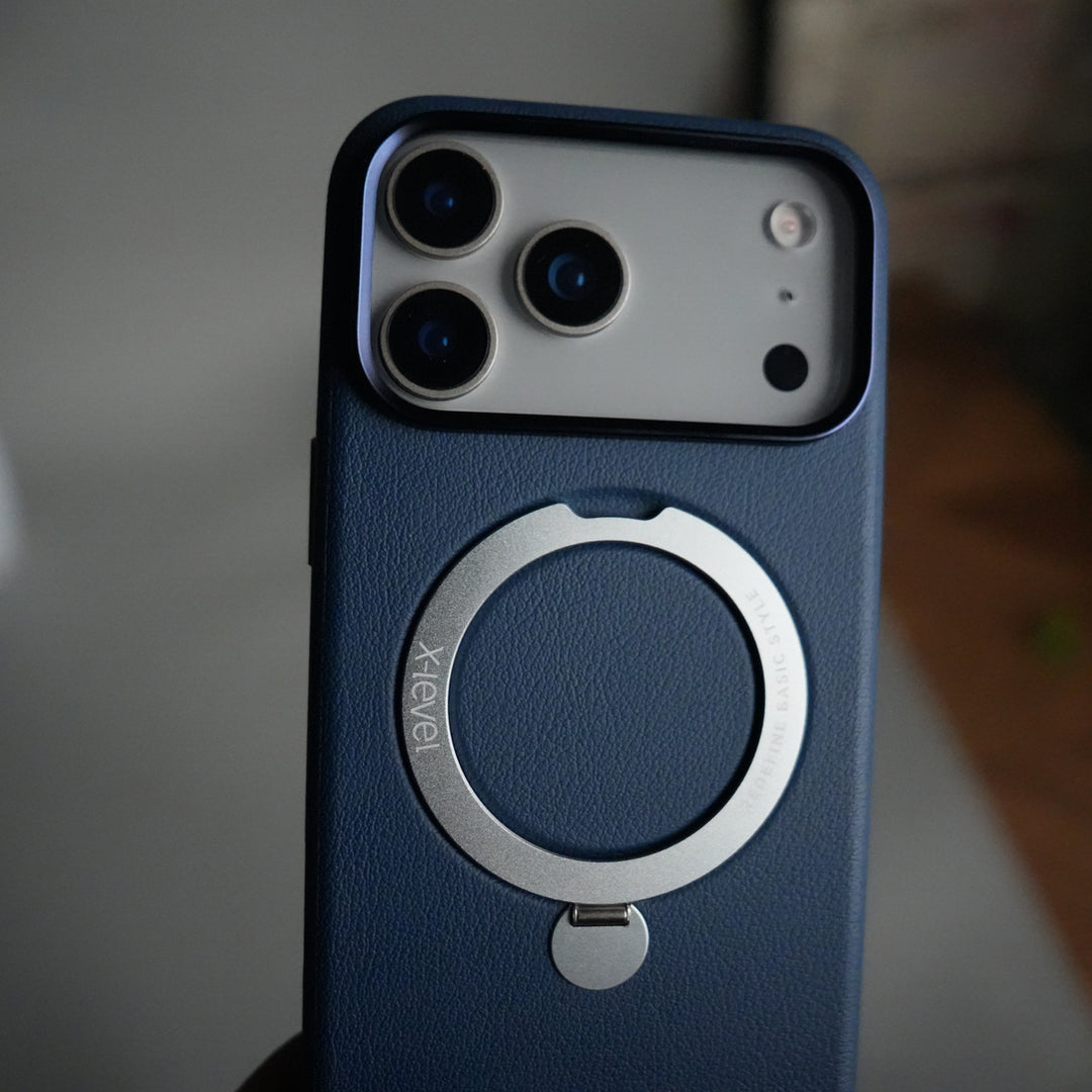 iPhone 17 Pro Max Premium Leather Kickstand Case | Metal Ring Stand | Shockproof Back Cover