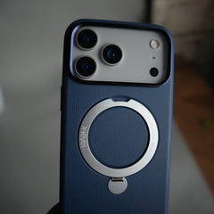 iPhone 17 Pro Premium Leather Kickstand Case | Metal Ring Stand | Shockproof Back Cover