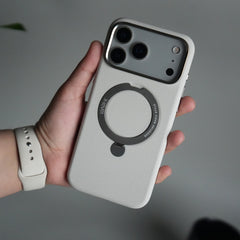 iPhone 17 Pro Premium Leather Kickstand Case | Metal Ring Stand | Shockproof Back Cover