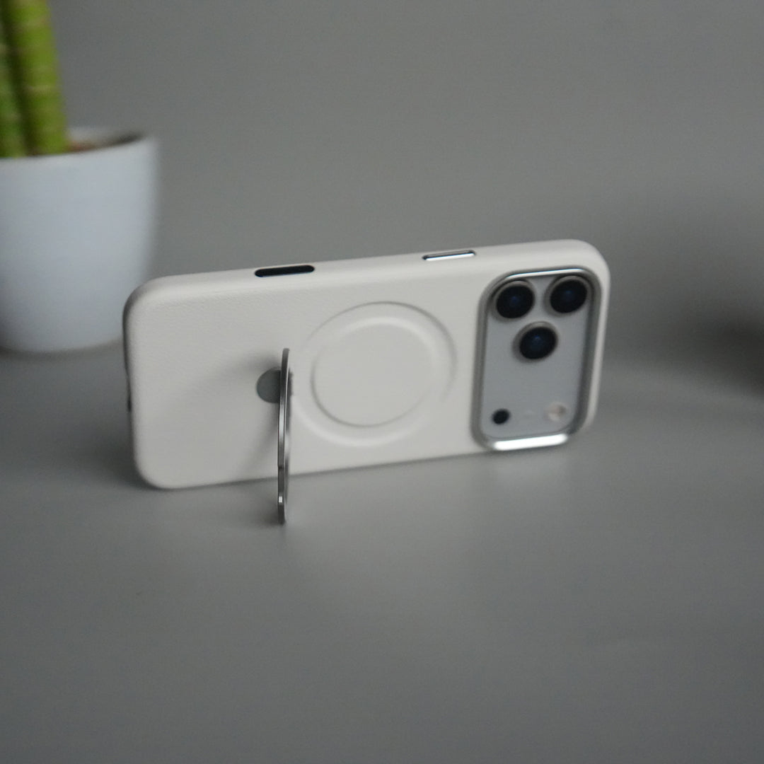 iPhone 17 Pro Max Premium Leather Kickstand Case | Metal Ring Stand | Shockproof Back Cover