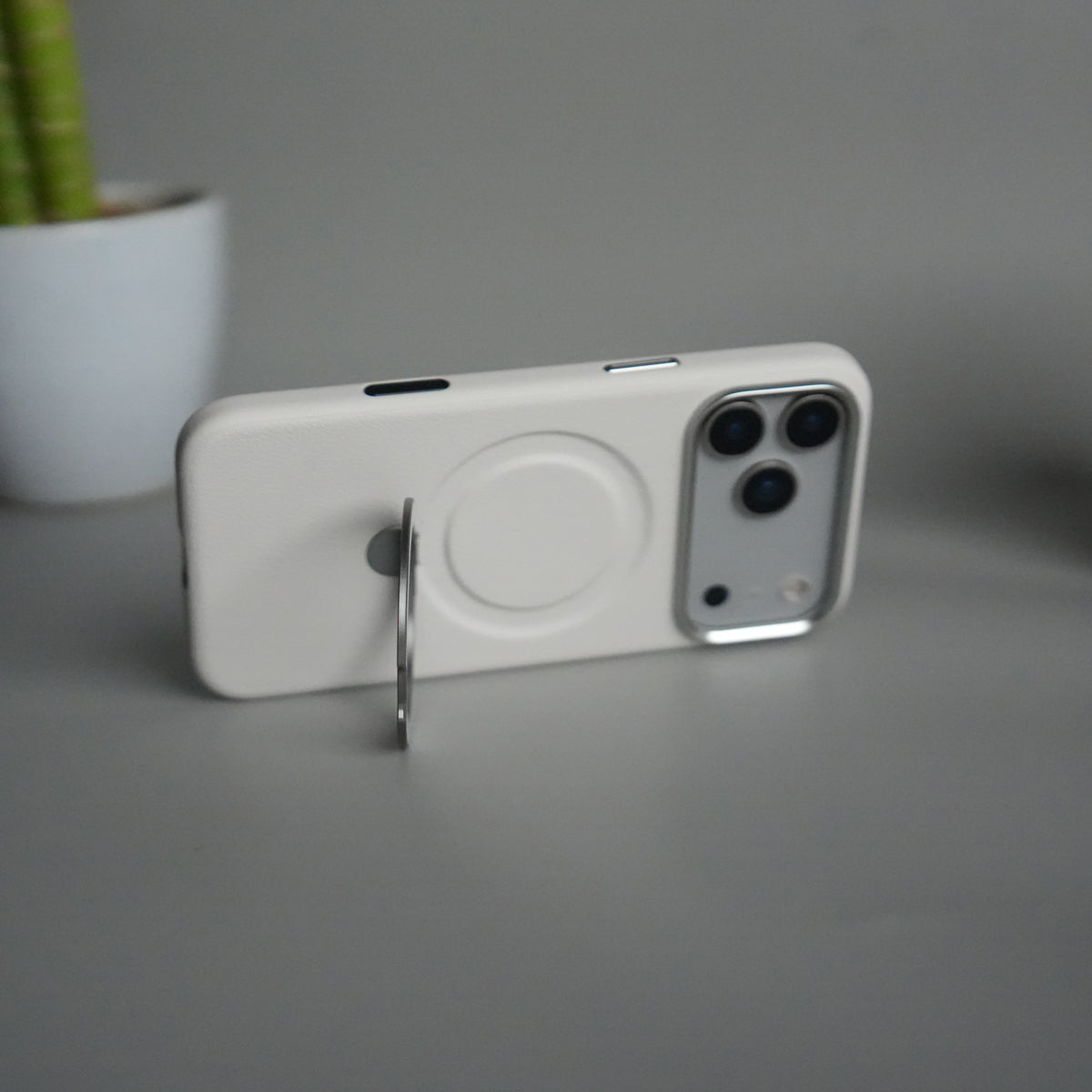 iPhone 17 Pro Premium Leather Kickstand Case | Metal Ring Stand | Shockproof Back Cover