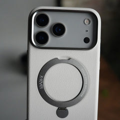 iPhone 17 Pro Premium Leather Kickstand Case | Metal Ring Stand | Shockproof Back Cover