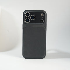 iPhone Series PU Leather Texture Case | Silicone Frame & Metal Camera Guard