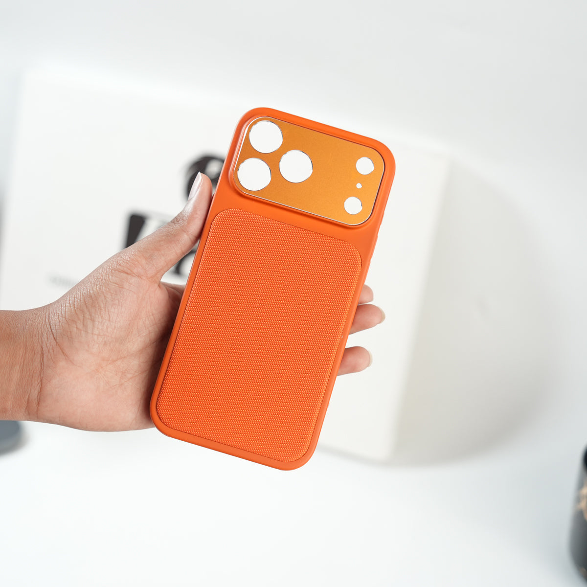 iPhone Series PU Leather Texture Case | Silicone Frame & Metal Camera Guard