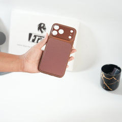 iPhone Series PU Leather Texture Case | Silicone Frame & Metal Camera Guard