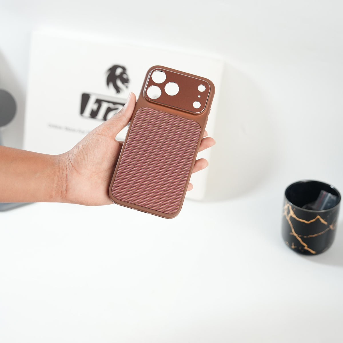 iPhone Series PU Leather Texture Case | Silicone Frame & Metal Camera Guard