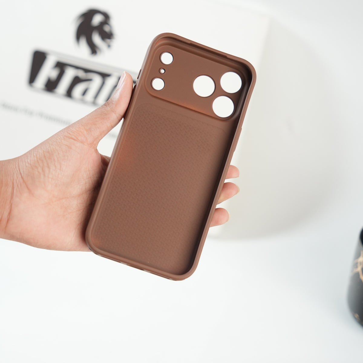 iPhone Series PU Leather Texture Case | Silicone Frame & Metal Camera Guard