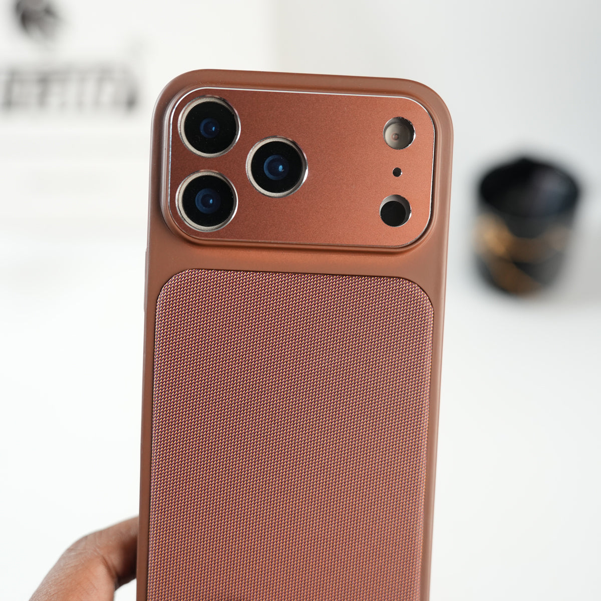 iPhone Series PU Leather Texture Case | Silicone Frame & Metal Camera Guard