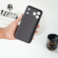 iPhone Series PU Leather Texture Case | Silicone Frame & Metal Camera Guard