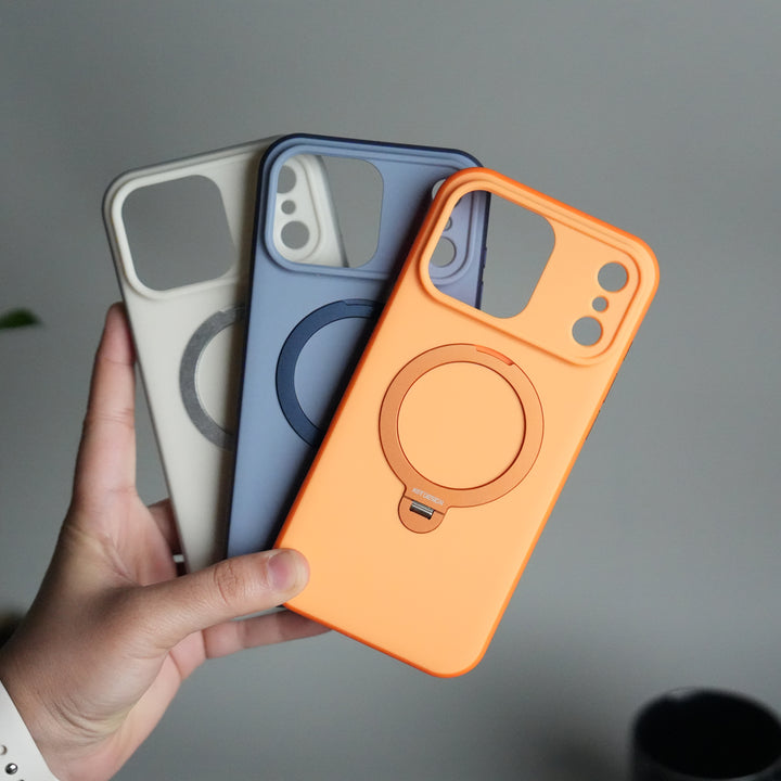 iPhone 17 Pro Max Liquid PC MagSafe Case | Soft Touch Back Cover with Metal Kickstand Ring