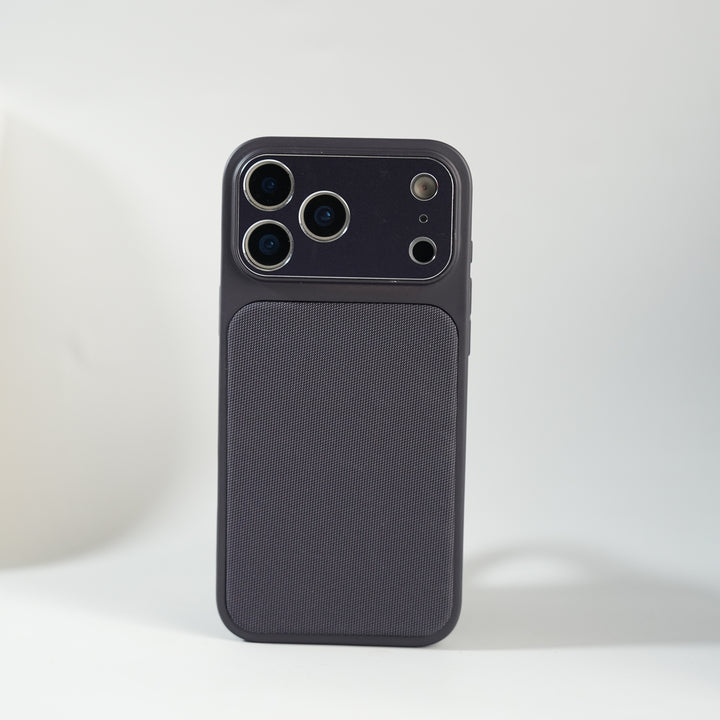 iPhone Series PU Leather Texture Case | Silicone Frame & Metal Camera Guard