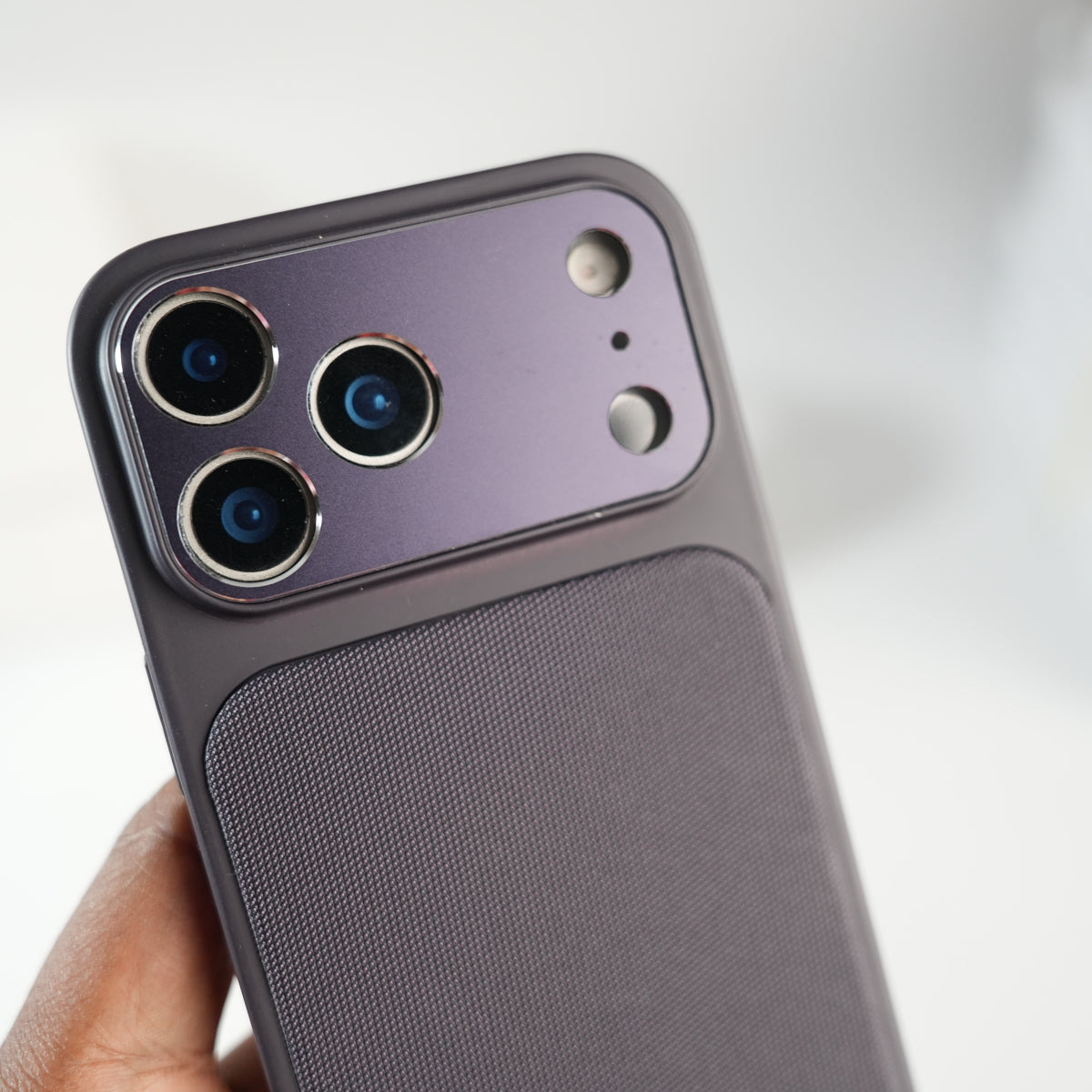 iPhone Series PU Leather Texture Case | Silicone Frame & Metal Camera Guard