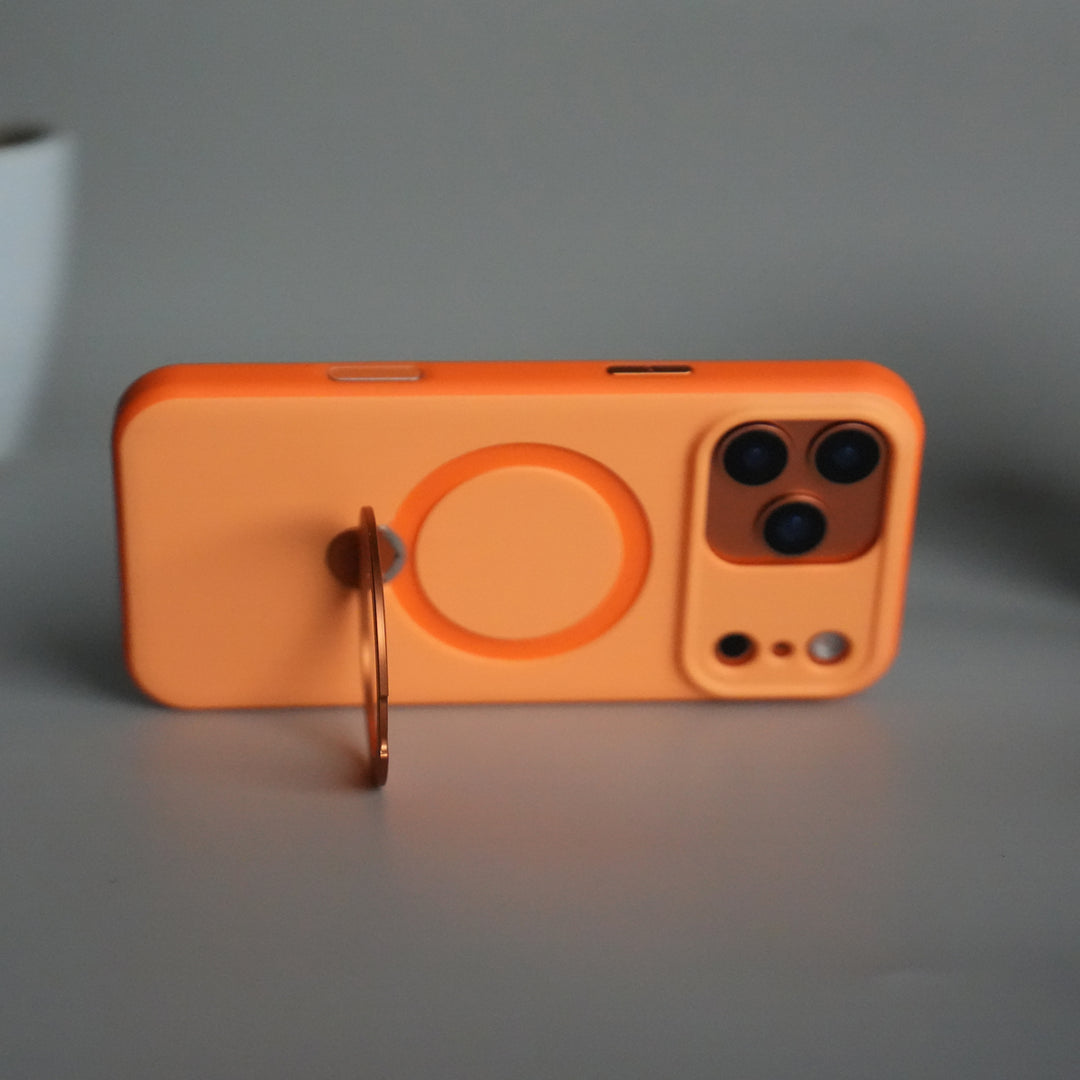 iPhone 17 Pro Max Liquid PC MagSafe Case | Soft Touch Back Cover with Metal Kickstand Ring