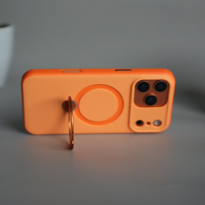 iPhone 17 Pro Max Liquid PC MagSafe Case | Soft Touch Back Cover with Metal Kickstand Ring