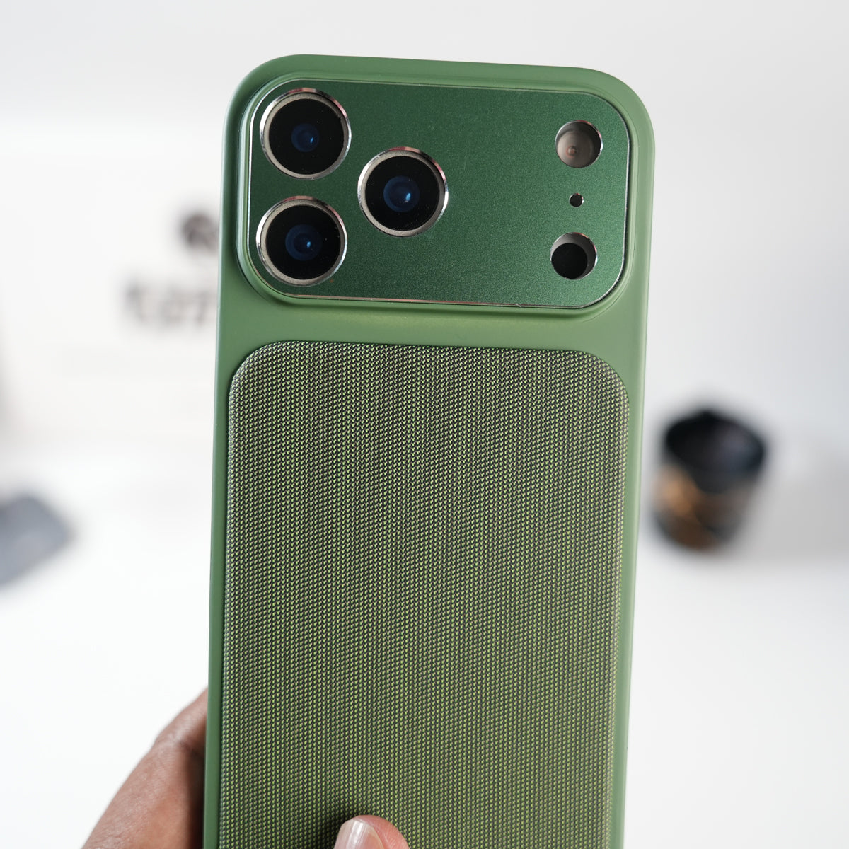iPhone Series PU Leather Texture Case | Silicone Frame & Metal Camera Guard