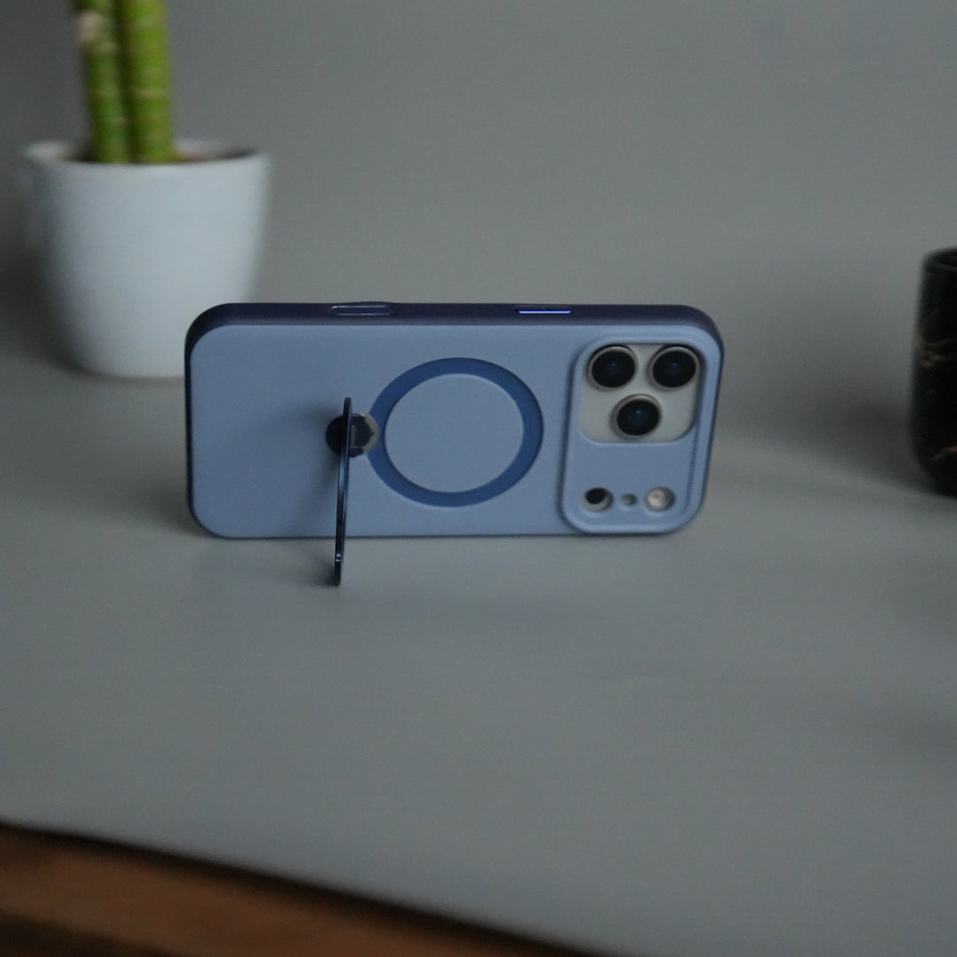 iPhone 17 Pro Max Liquid PC MagSafe Case | Soft Touch Back Cover with Metal Kickstand Ring