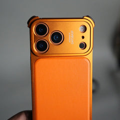 iPhone 17 Pro Max Premium Aluminum Metal Frame Case | Shockproof Corners | Luxury Leather Shells MagSafe Cover