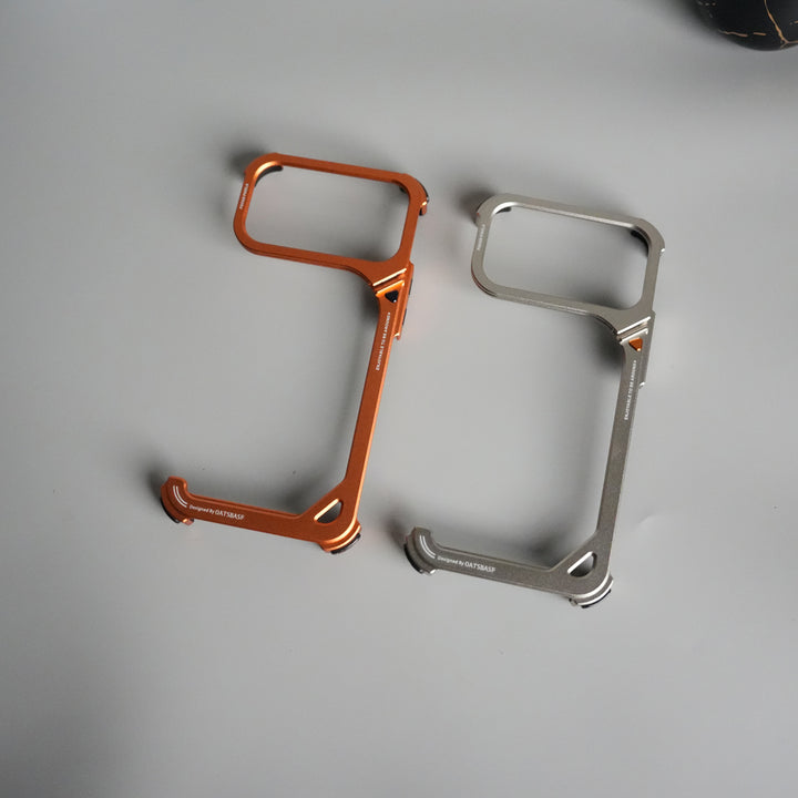 iPhone 17 Pro 9-Shaped Frameless Metal Bumper Case with Hidden Lens Stand | Shockproof Aviation-Grade Alloy Frame