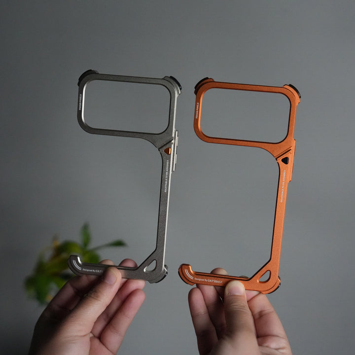 iPhone 17 Pro 9-Shaped Frameless Metal Bumper Case with Hidden Lens Stand | Shockproof Aviation-Grade Alloy Frame