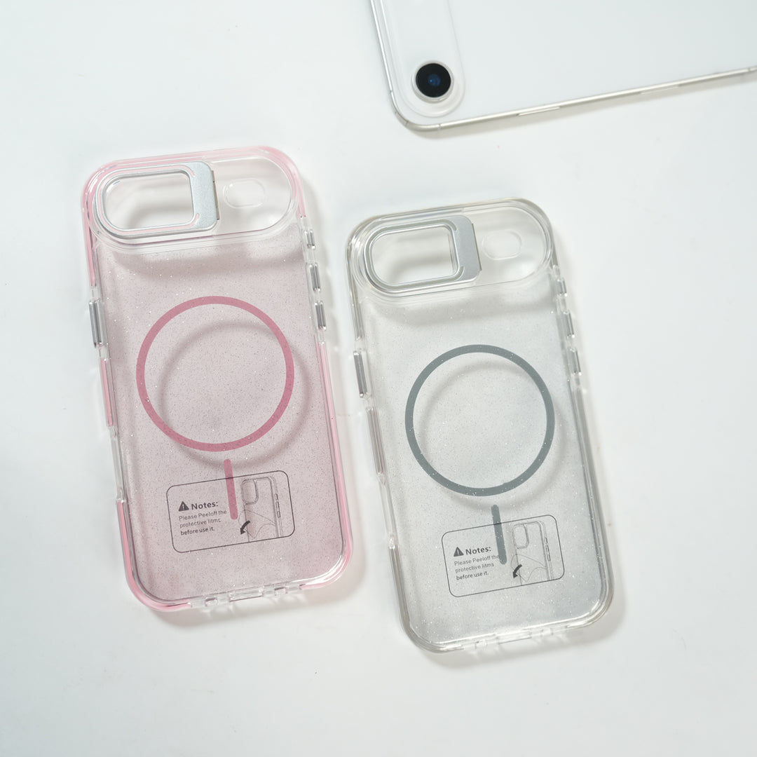 iPhone 17 Air Glitter Clear MagSafe Case | Metal Kickstand Protective Cover