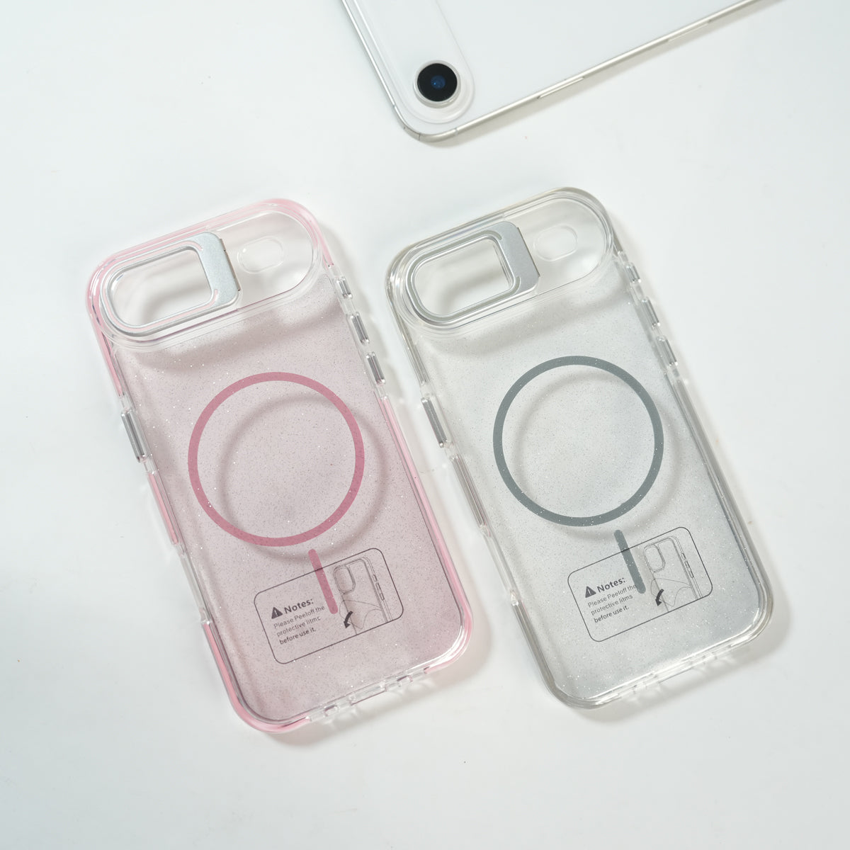 iPhone 17 Air Glitter Clear MagSafe Case | Metal Kickstand Protective Cover