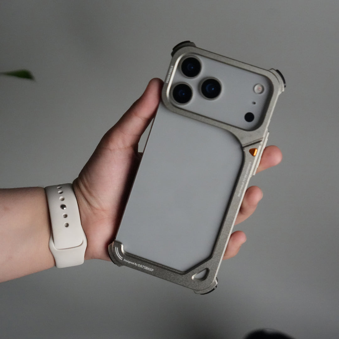 iPhone 17 Pro 9-Shaped Frameless Metal Bumper Case with Hidden Lens Stand | Shockproof Aviation-Grade Alloy Frame