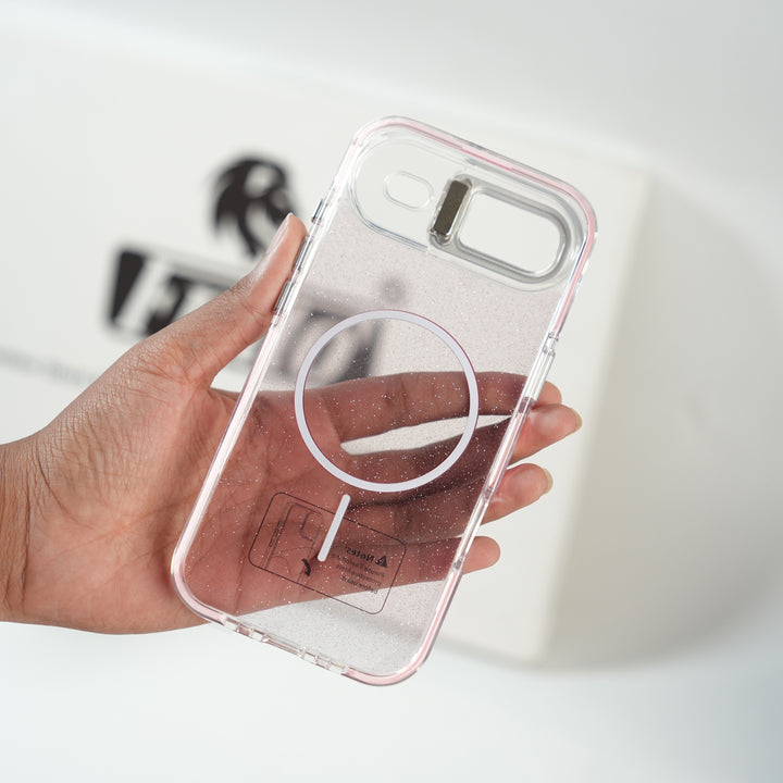 iPhone 17 Air Glitter Clear MagSafe Case | Metal Kickstand Protective Cover