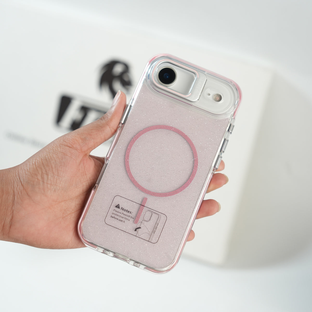 iPhone 17 Air Glitter Clear MagSafe Case | Metal Kickstand Protective Cover