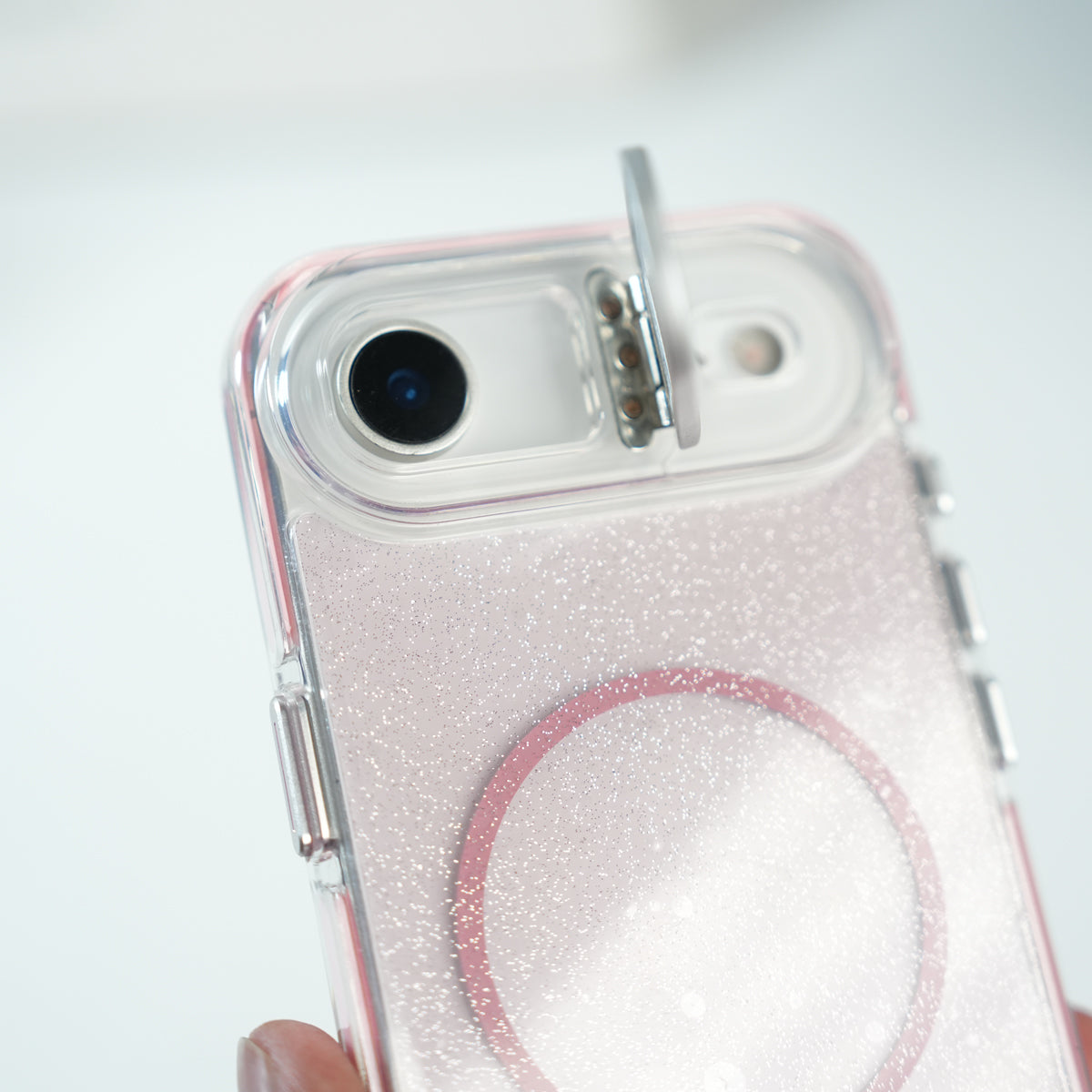 iPhone 17 Air Glitter Clear MagSafe Case | Metal Kickstand Protective Cover