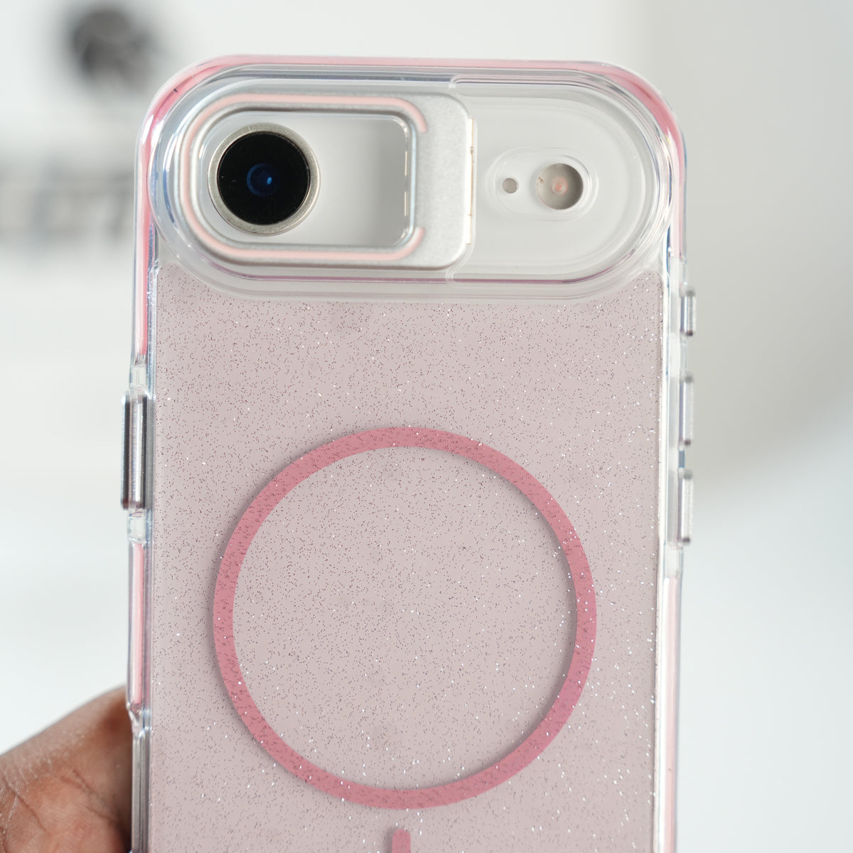 iPhone 17 Air Glitter Clear MagSafe Case | Metal Kickstand Protective Cover