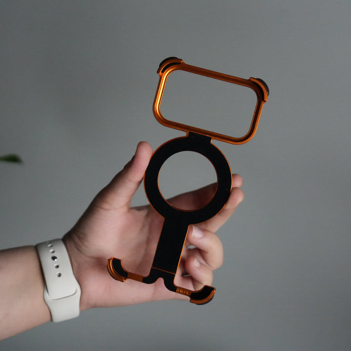 iPhone 17 Pro Metal Frameless Bumper Case | Blue Aluminum Protective Cover with 360° Rotating Stand