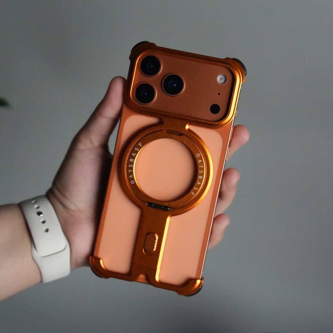 iPhone 17 Pro Metal Frameless Bumper Case | Blue Aluminum Protective Cover with 360° Rotating Stand