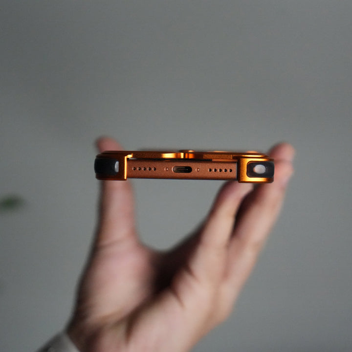 iPhone 17 Pro Metal Frameless Bumper Case | Blue Aluminum Protective Cover with 360° Rotating Stand