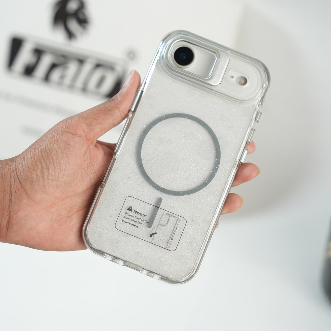 iPhone 17 Air Glitter Clear MagSafe Case | Metal Kickstand Protective Cover