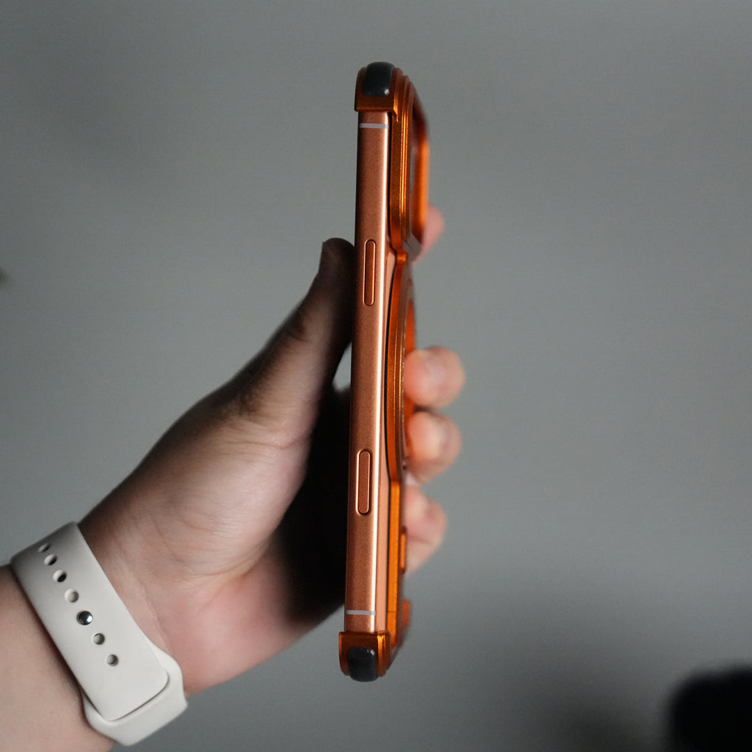 iPhone 17 Pro Max Metal Frameless Bumper Case | Blue Aluminum Protective Cover with 360° Rotating Stand