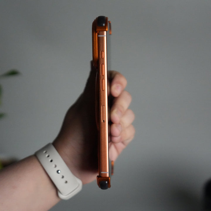 iPhone 17 Pro Max Metal Frameless Bumper Case | Blue Aluminum Protective Cover with 360° Rotating Stand