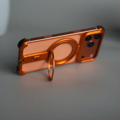 iPhone 17 Pro Metal Frameless Bumper Case | Blue Aluminum Protective Cover with 360° Rotating Stand
