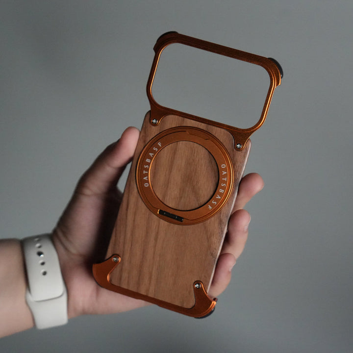 iPhone 17 Series Luxury Wooden Back + Metal Bumper Magsafe Case (Premium Edition)
